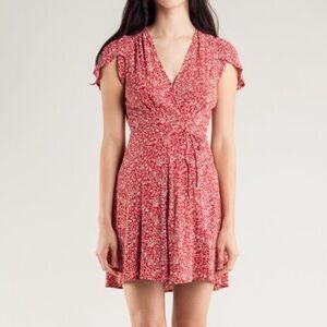 Rolla's Red Strawberry Print Dancer Wrap Mini Dress XS